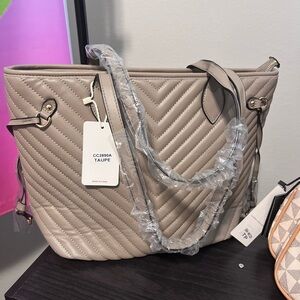 Taupe Quilted Tote Bag - Brand: